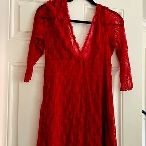 Red, lace free people dress